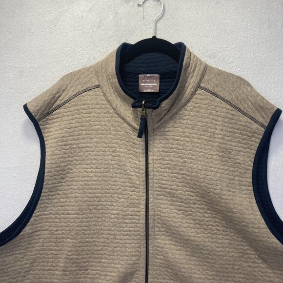 NWT Johnston & Murphy Reversible Quilted Zip Up Knit Vest Mens 3XL Navy Blue Tan - Picture 14 of 16